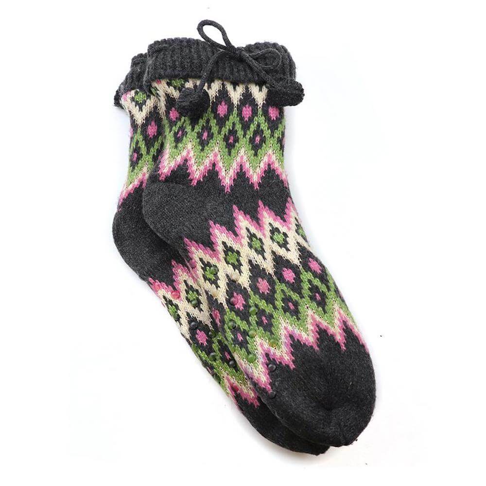 Peace of Mind Jewellery Charcoal mix Diamond Knit Slipper Socks